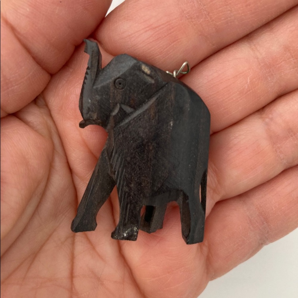 Vintage Carved Ebony Wood Elephant Figural PENDANT